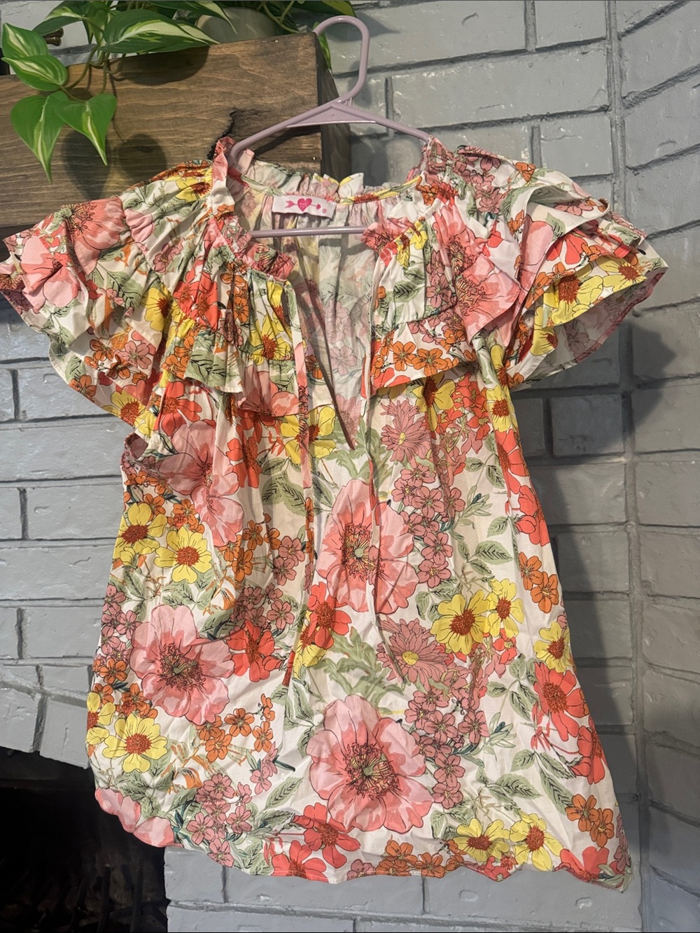 Buddy Love Women’s Floral Ruffle Short-Sleeve Top - Pink & Yellow